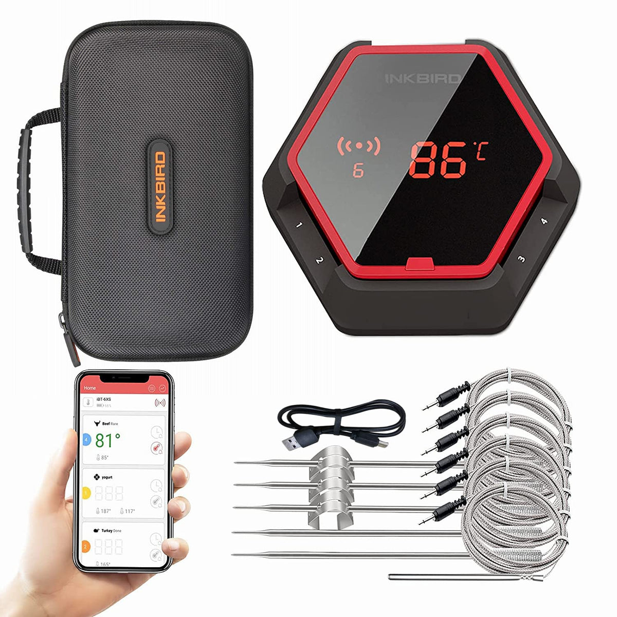WiFi Meat Thermometer with 4 Probes & Hard Carrying Case N221656