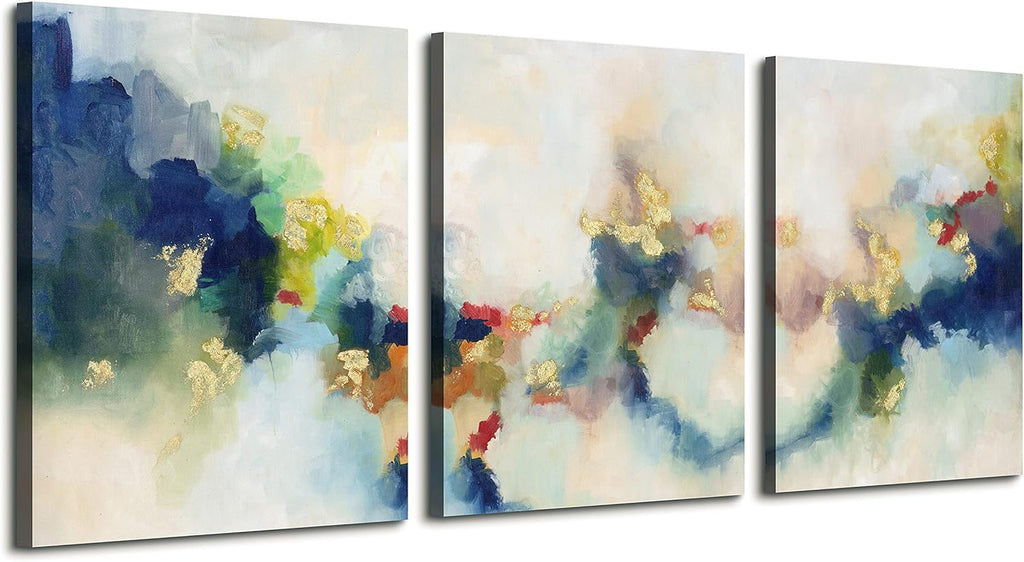 Blue Abstract 3 Piece Framed Canvas Wall Art 12X16 Inch Each E891