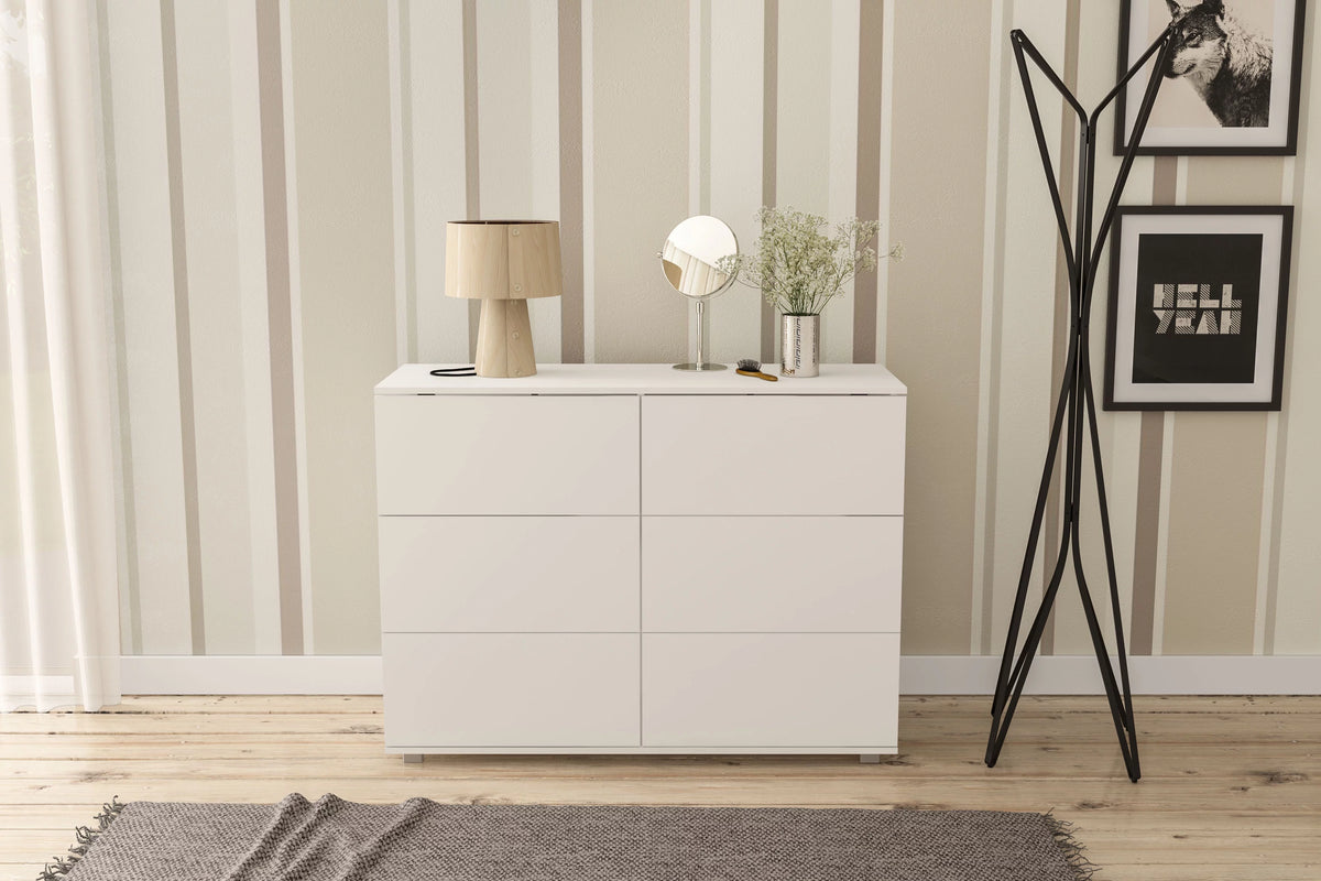 White 6 Drawer Wood Double Dresser W7314