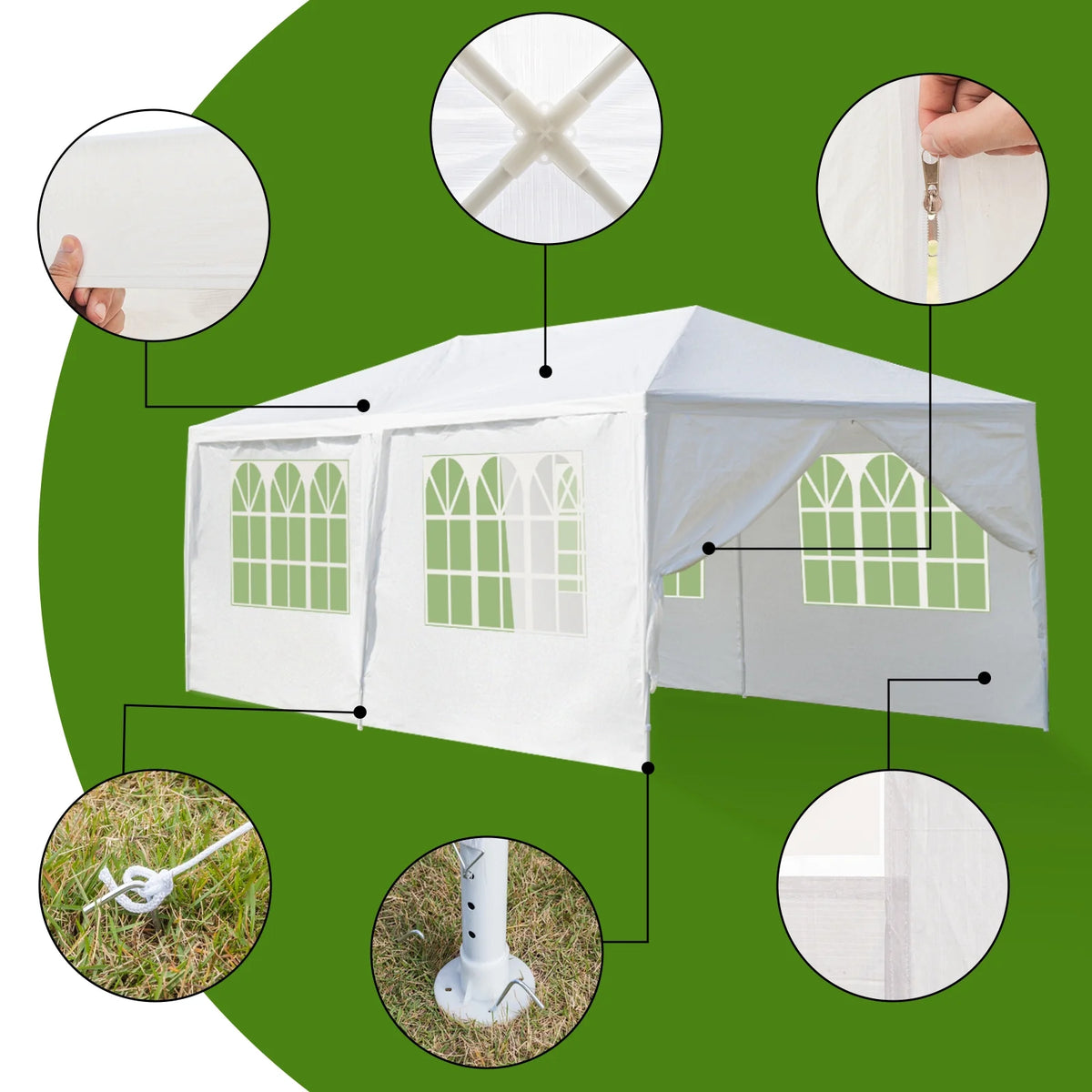 10'x 20' Canopy Tent with 6 Removable Sidewalls White D807969