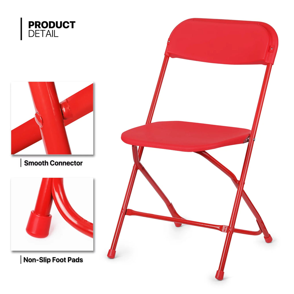11 Pieces 4.5 Ft White Foldable Plastic Table and 10 Red Chair Set V54241