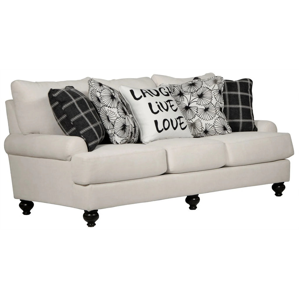 Ecru Off White Fabric 3 Seat Sofa with Accent Pillows F69427
