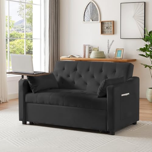 Grey Velvet Convertible Sleeper Sofa with Pull Out Bed R922