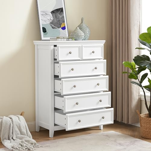 White 6 Drawer Dresser with Metal Handles R80996