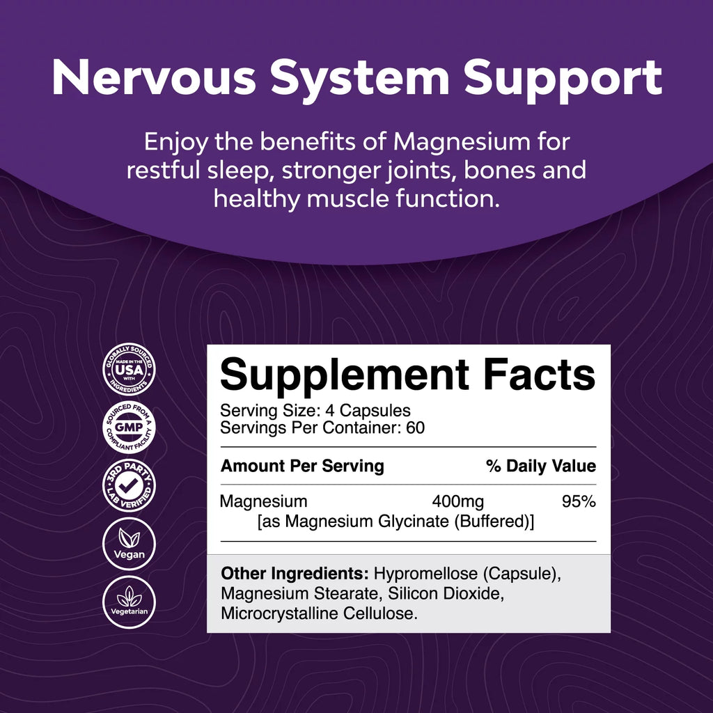 Chelated Pure Magnesium Glycinate 400mg per serving Vegan 400mg Elemental Magnesium Buffered Chelate L869558
