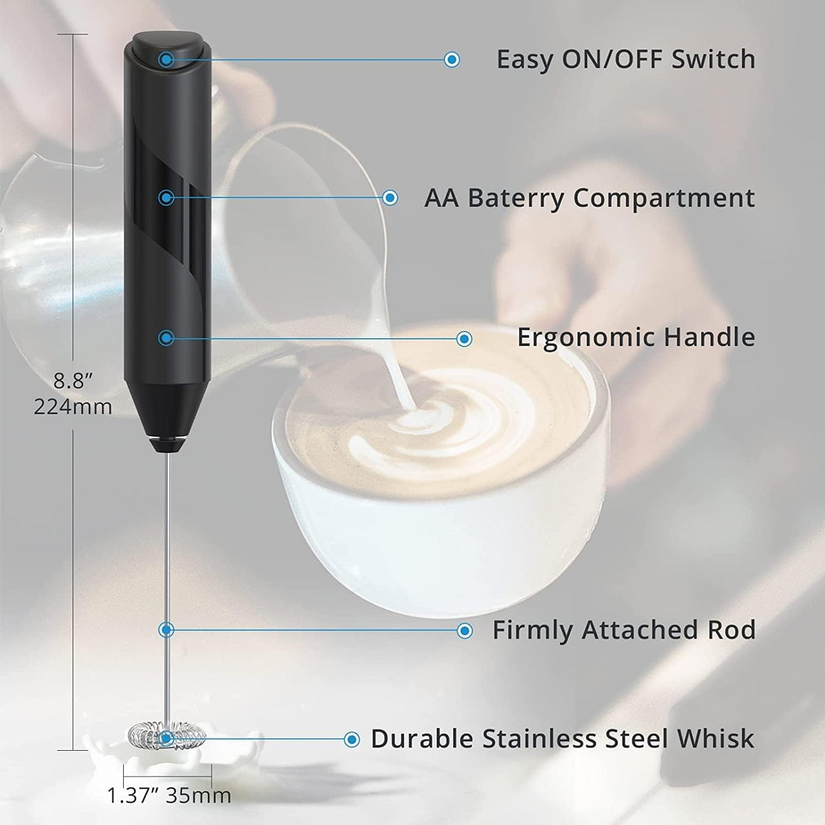 Black Electric Handheld Milk Frother F937