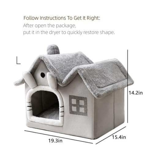 Grey Double Roof Indoor Dog House Cat Kennel with Removable Cushion V32106