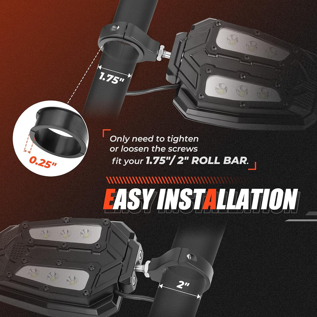 UTV Side Rear View Mirrors with Lights Z3966