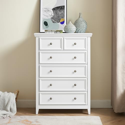 White 6 Drawer Dresser with Metal Handles R80996