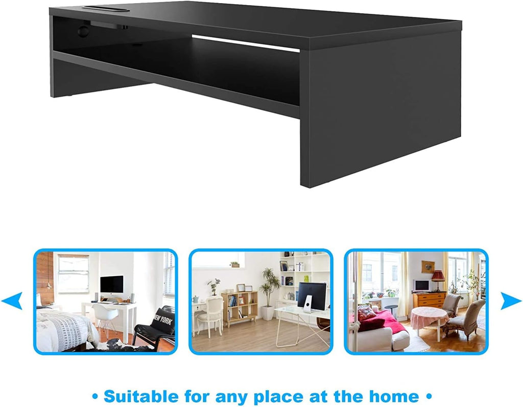 2 Tiers Wood Monitor Stand Riser with Storage Organizer F897188
