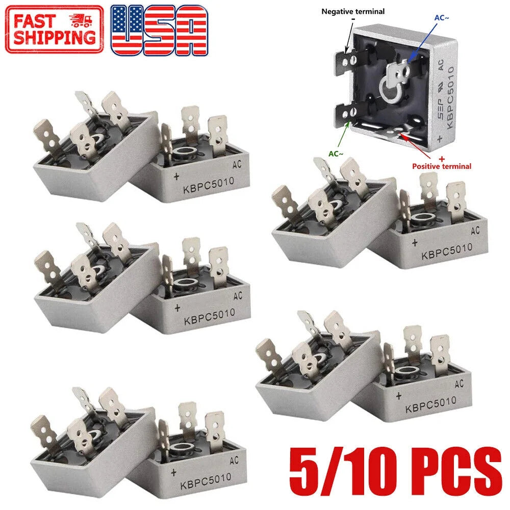 5/10Pcs 1000V 50A Metal Case Single Phase Diode Bridge Rectifier Q71891