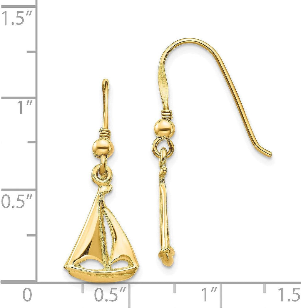 14K Yellow Gold Sailboat Shepherd Hook Earrings N379258