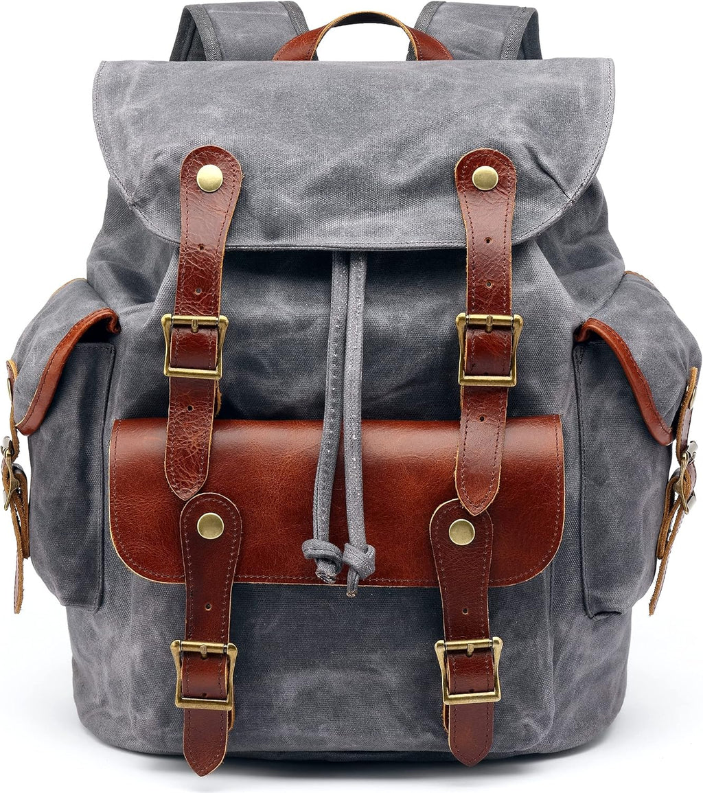 Waxed Canvas Leather Backpack A6205