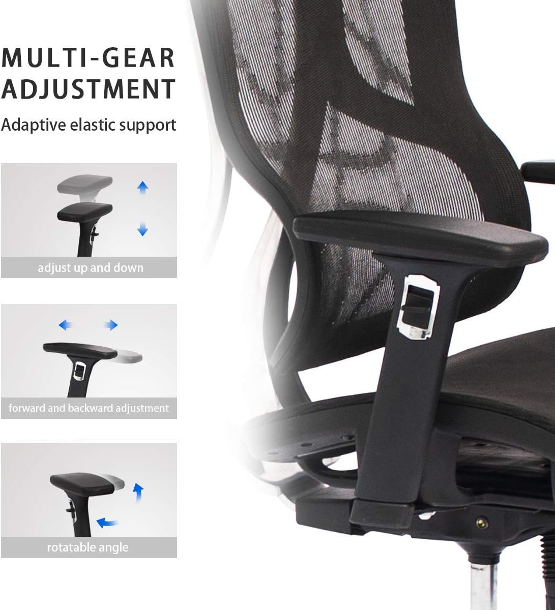 Black Ergonomic Mesh Office Chair with Headrest and 3D Armrest V8951