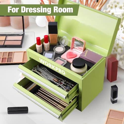Mini Metal Tool Box with 2 Drawers and Top Storage, Cold Rolled Steel Toolbox A319