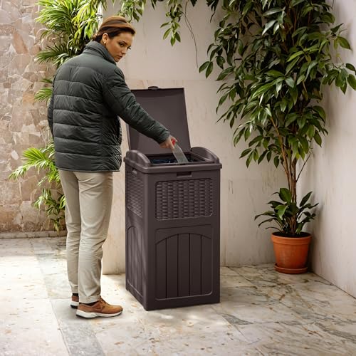 33 Gallon Dark Brown Outdoor Trash Can with Lid D80521