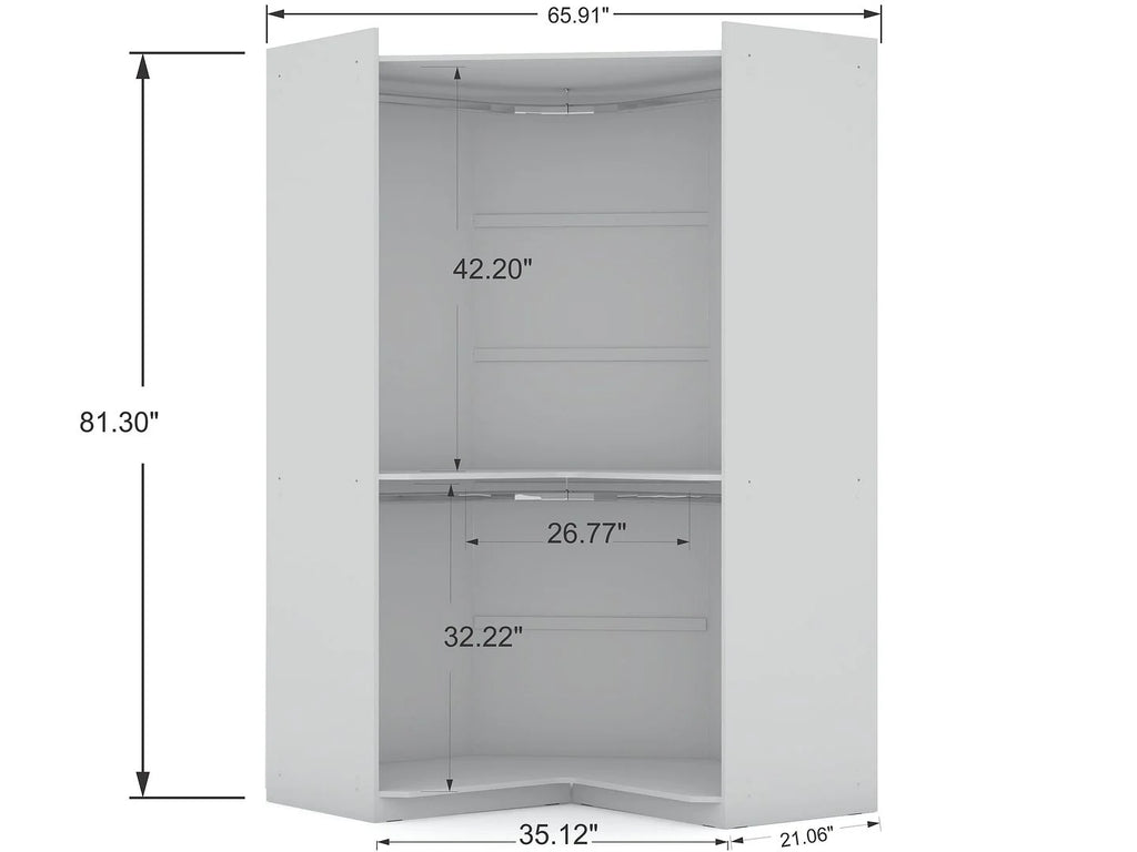 White Set of 2 Corner Wardrobe Closet with 2 Drawers S24304