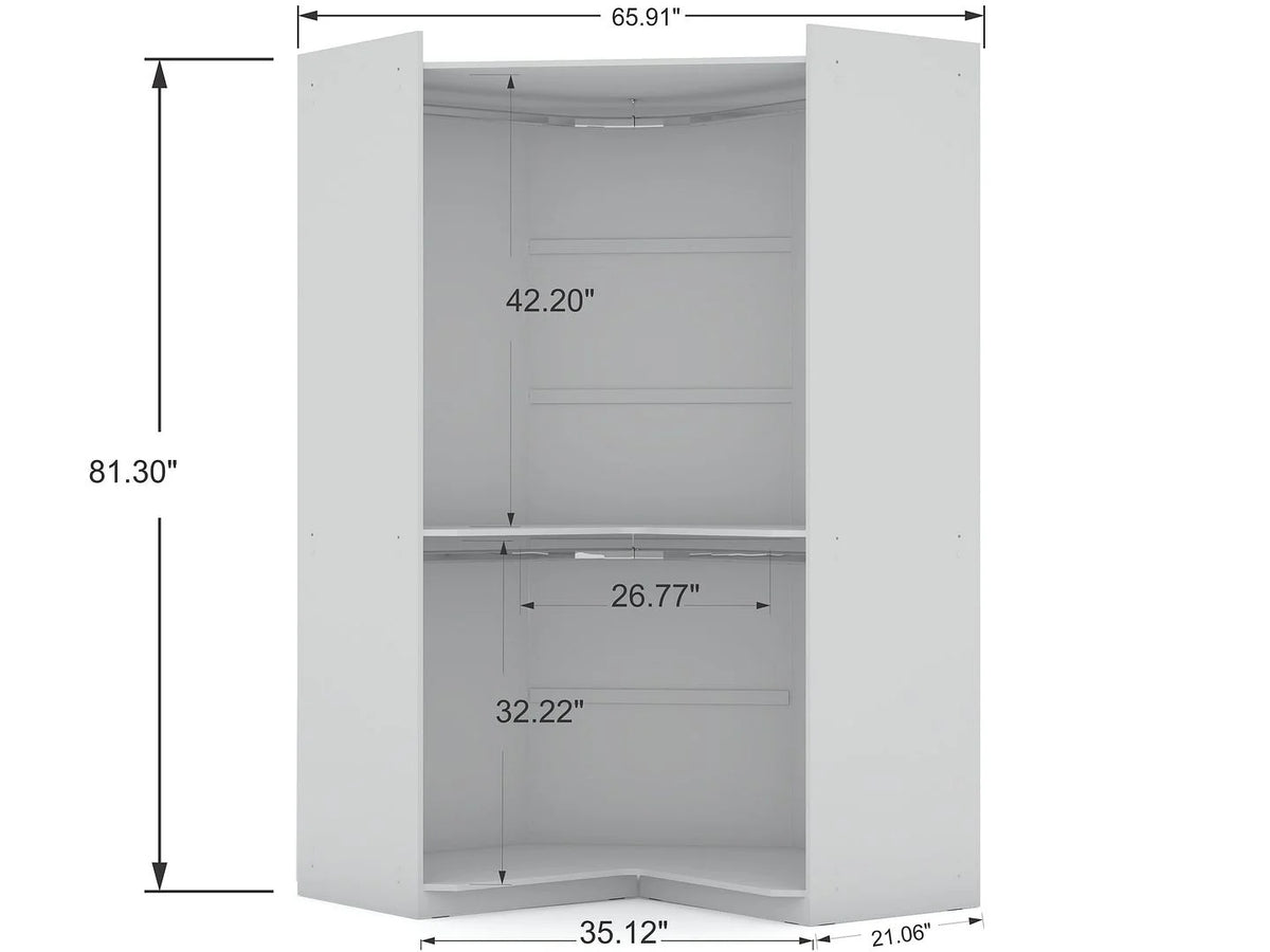 White Set of 2 Corner Wardrobe Closet with 2 Drawers S24304