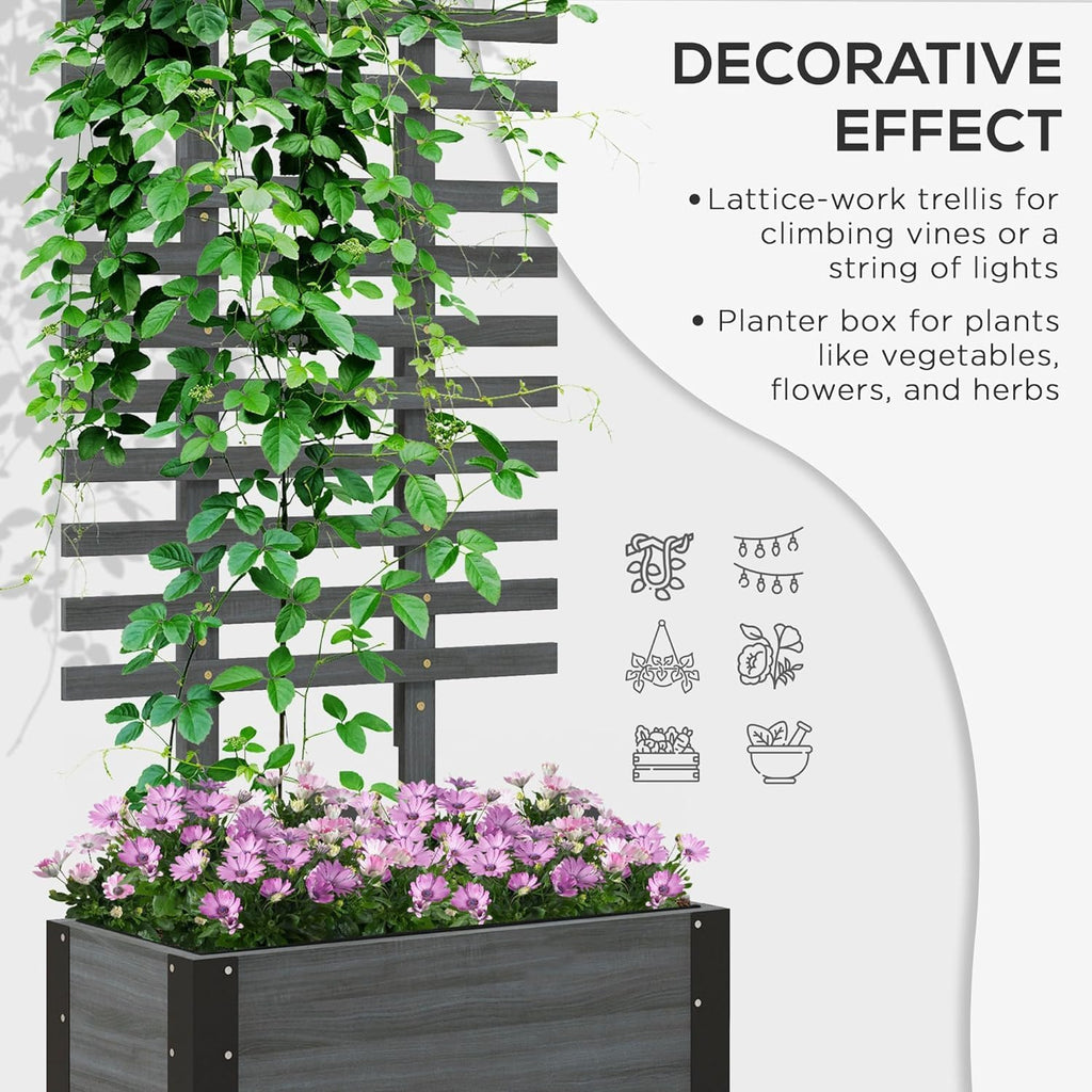 Gray Raised Garden Bed with Trellis H652866