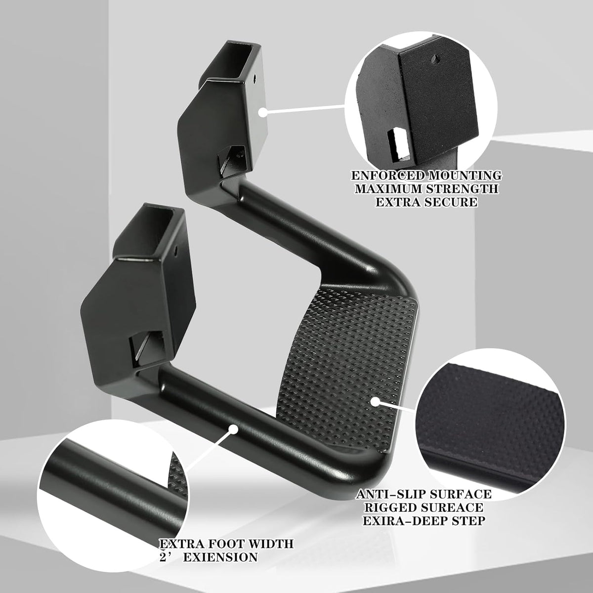 Black Powder Coated Truck Side Step Set - 2 Pieces (1 Pair) with Mounting Brackets M23801