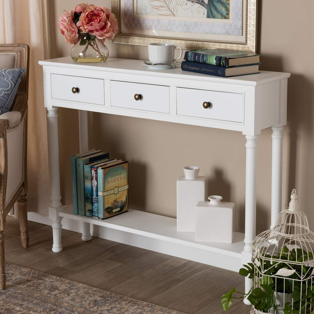 White 3-Drawer Wood Console Table O661