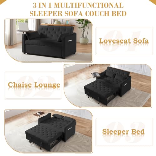 Grey Velvet Convertible Sleeper Sofa with Pull Out Bed R922