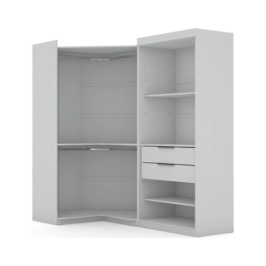 White Set of 2 Corner Wardrobe Closet with 2 Drawers S24304