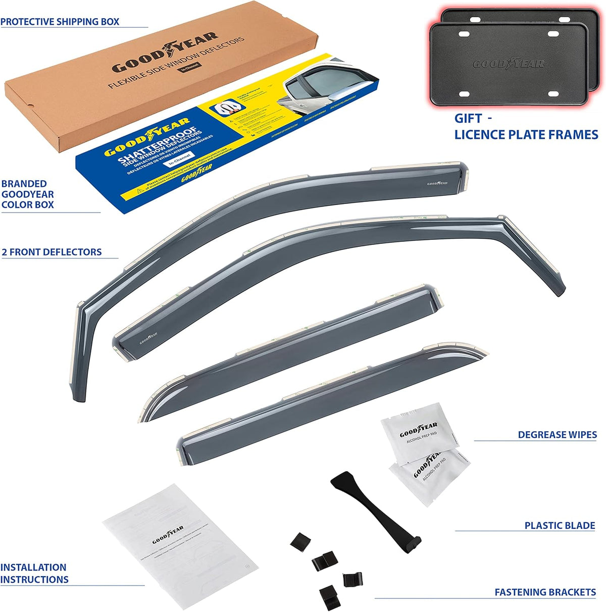 Shatterproof in-Channel Window Deflectors for Trucks 4 pcs V1310
