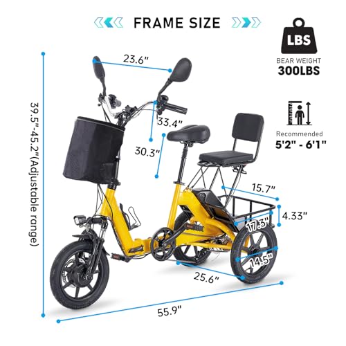 350W Folding Electric Tricycle with 480Wh Removable Battery and 2 Seats N632308