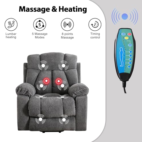 Large Power Lift Recliner Chair with Massage and Heat, Dark Gray U931090