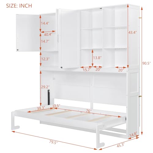 Grey Twin Murphy Bed with Storage Bookcase and Shelves B64923