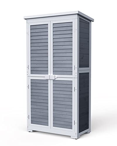 Outdoor Storage Cabinet with 3 Shelves, Double Lockable Wooden Garden Shed with Waterproof Roof P16053