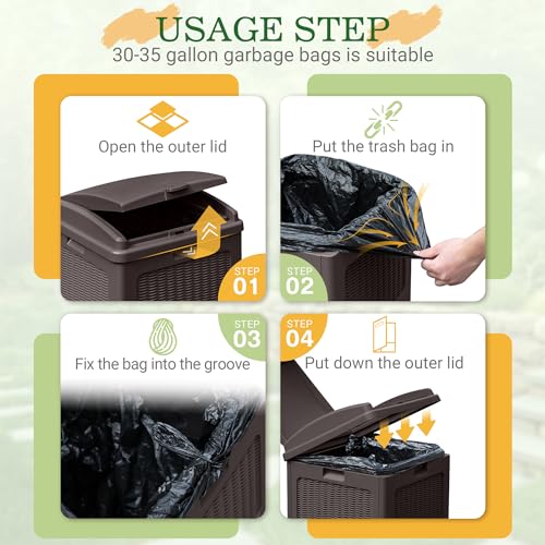 33 Gallon Dark Brown Outdoor Trash Can with Lid D80521