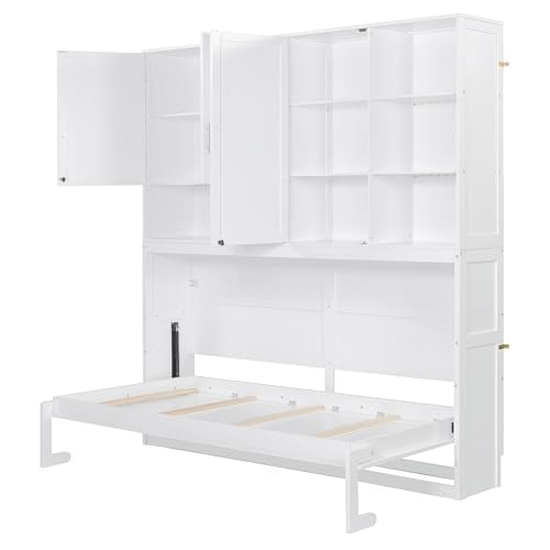Grey Twin Murphy Bed with Storage Bookcase and Shelves B64923