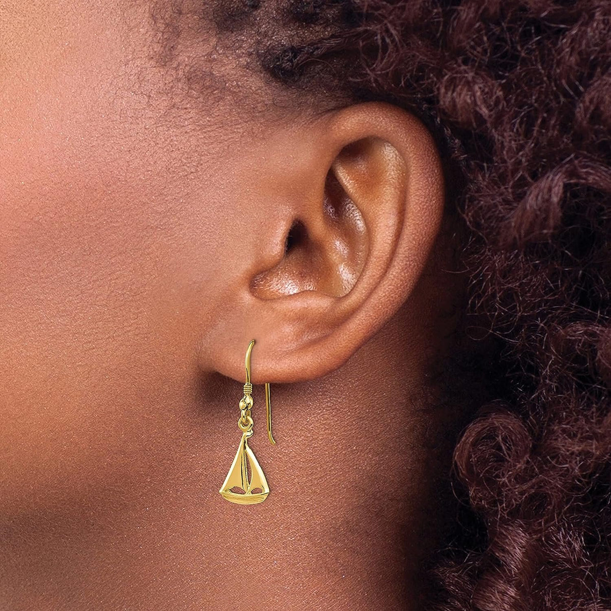 14K Yellow Gold Sailboat Shepherd Hook Earrings N379258