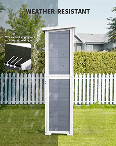 Outdoor Storage Cabinet with 3 Shelves, Double Lockable Wooden Garden Shed with Waterproof Roof P16053