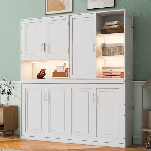 Grey Twin Murphy Bed with Storage Bookcase and Shelves B64923