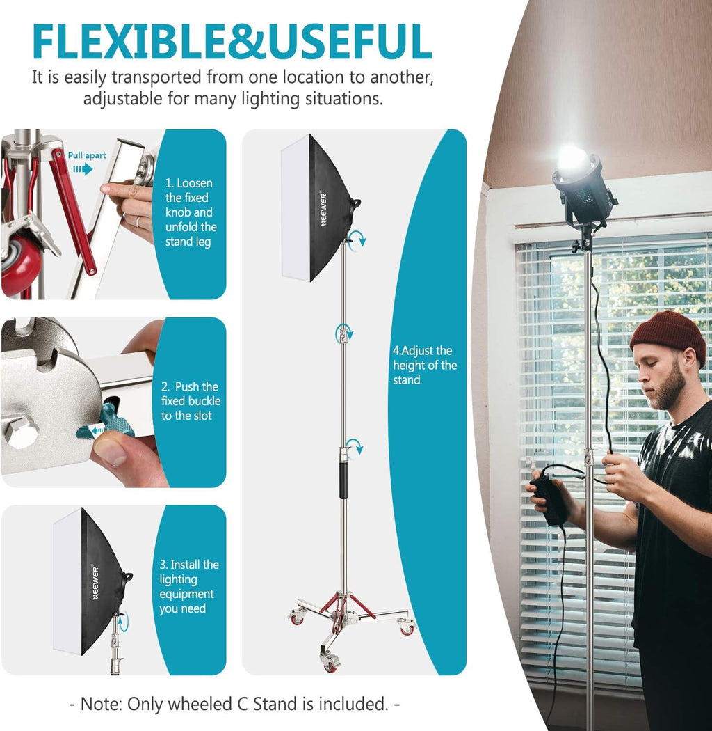 Heavy Duty Light Stand with Casters, Adjustable Tripod Stand, 100% Stainless Steel, Max Height: 10ft/305cm F310