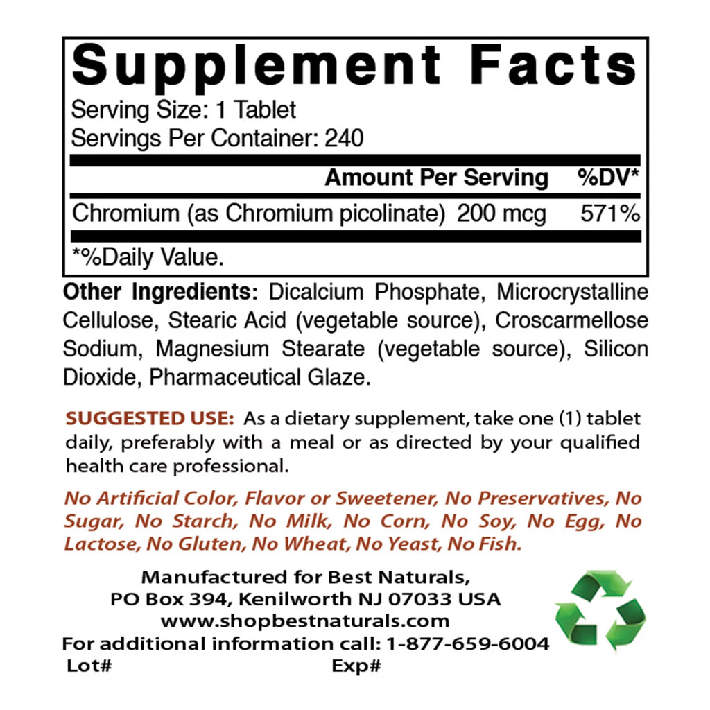 3 Pack Chromium Picolinate 200 mcg 240 Tablets M805203