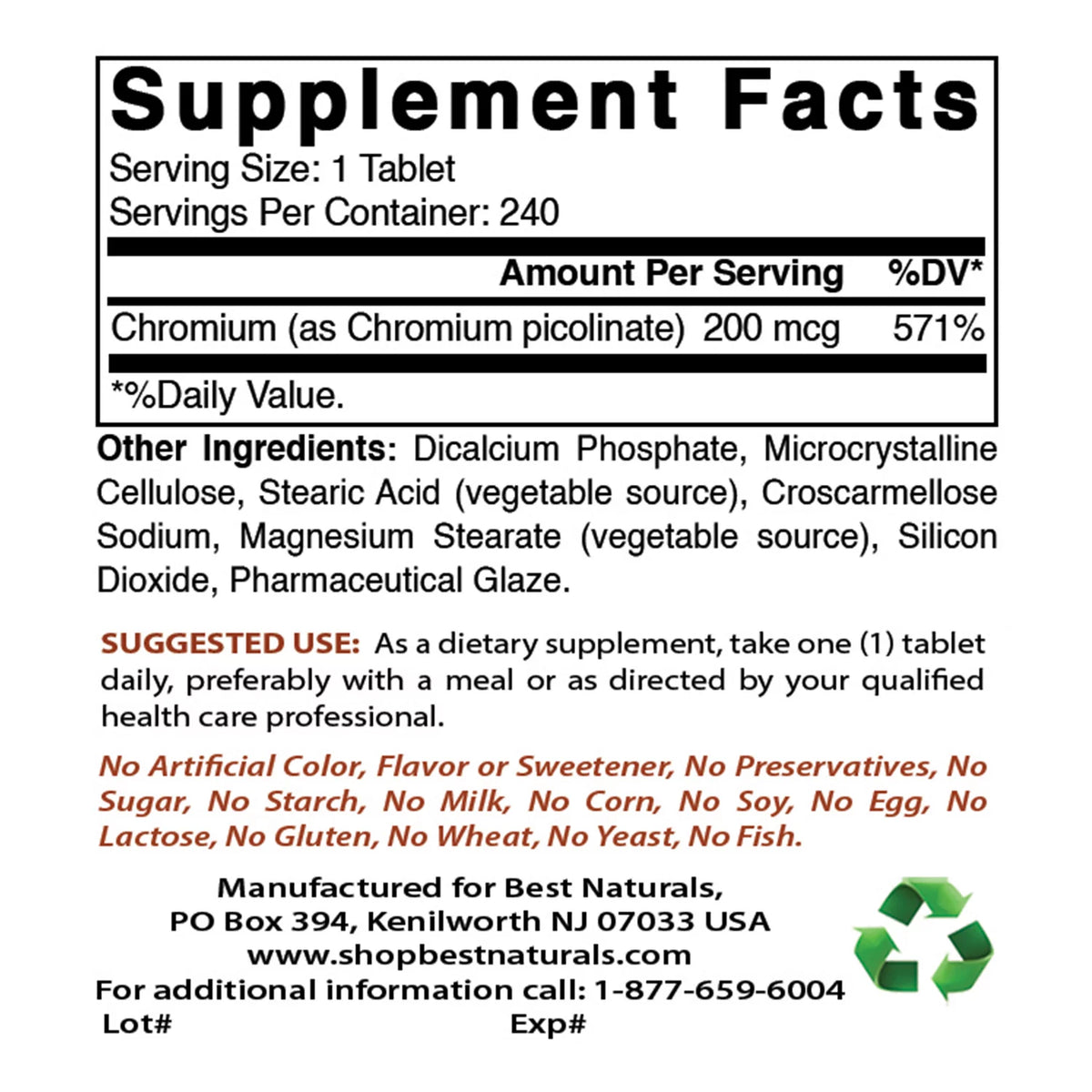 3 Pack Chromium Picolinate 200 mcg 240 Tablets M805203