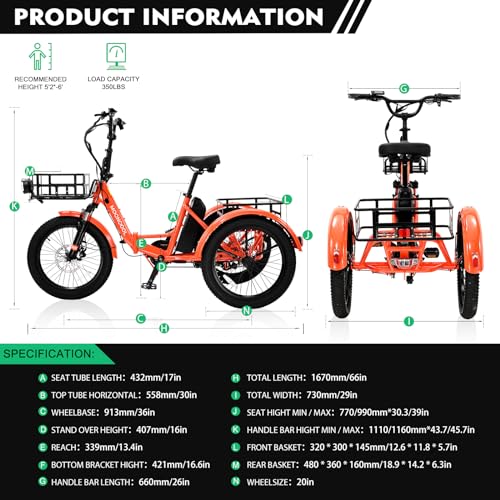 500W 48V Folding Aluminum Frame Electric Tricycle with Large Basket and Removable Battery N90033