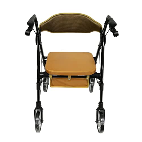 Heavy Duty Rollator Walker with Seat, Extra Wide Alluminium Folding Rolling Walker 450LB with Wide Basket & Padded Seat, 4 Wheel Walker (Black) L7592