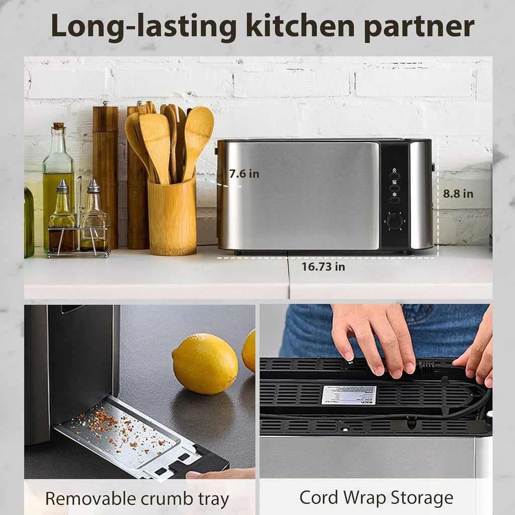 2 Slices Long Slot Stainless Steel Toaster with Warming Rack R421