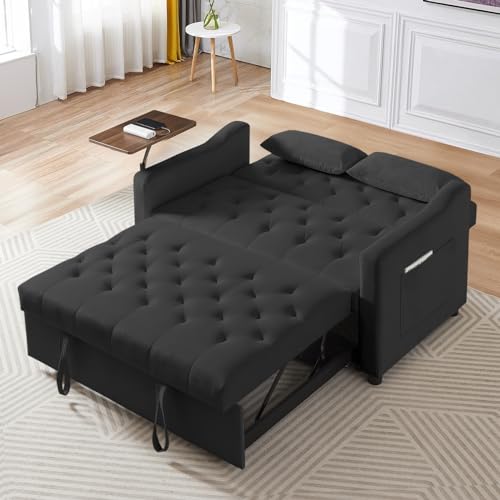 Grey Velvet Convertible Sleeper Sofa with Pull Out Bed R922