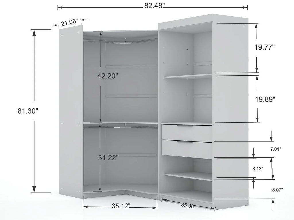 White Set of 2 Corner Wardrobe Closet with 2 Drawers S24304