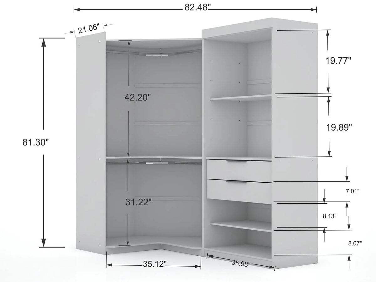 White Set of 2 Corner Wardrobe Closet with 2 Drawers S24304