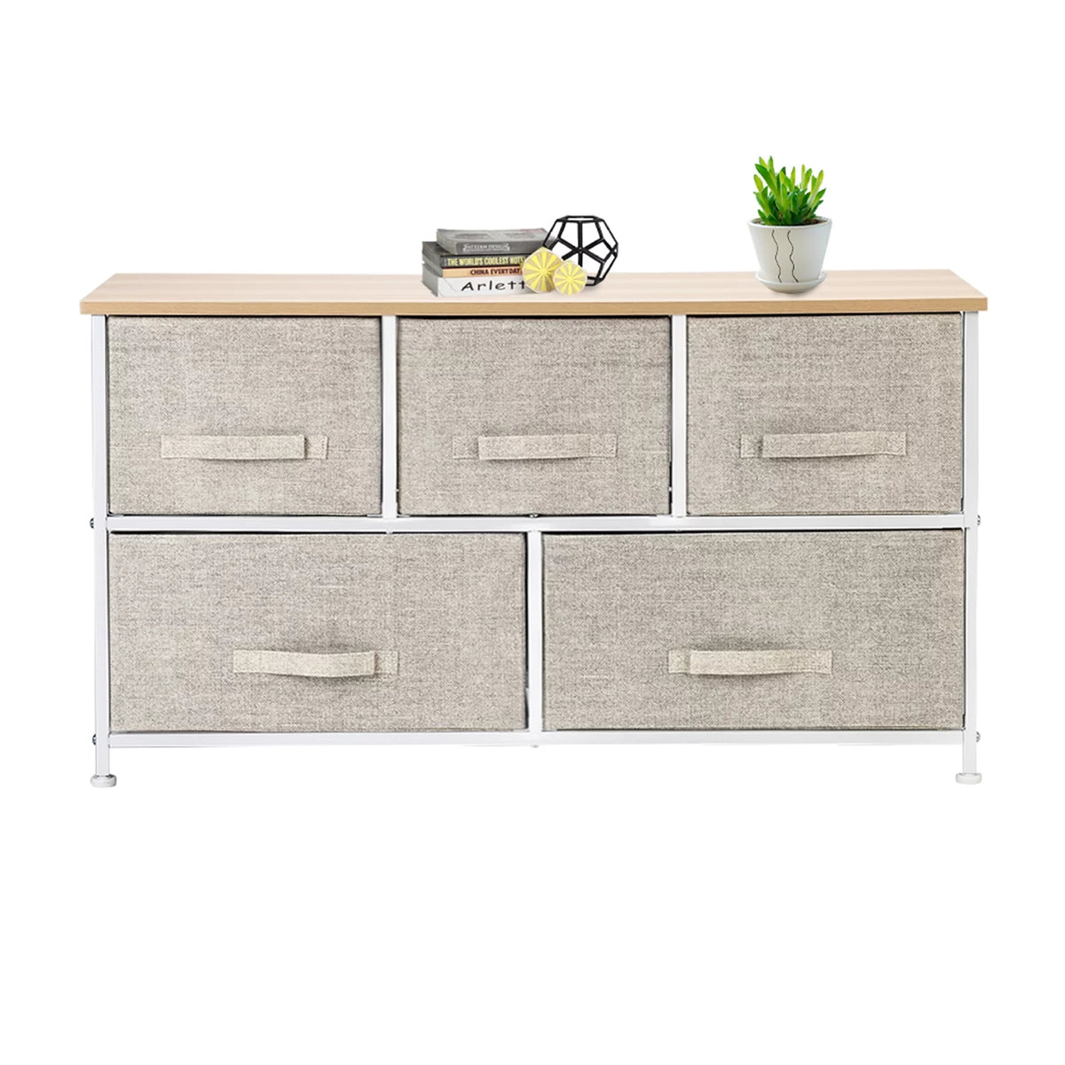 2-Tier Wide Closet Dresser with 5 Fabric Drawers E13389