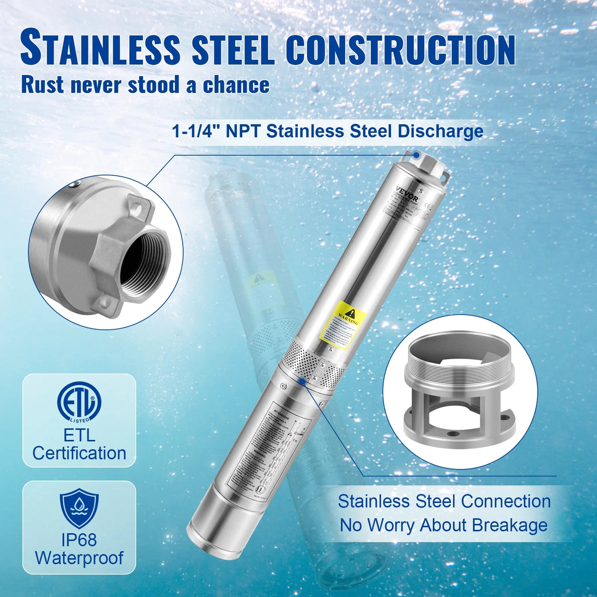 2HP 230V Stainless Steel Deep Well Submersible Pump A573390