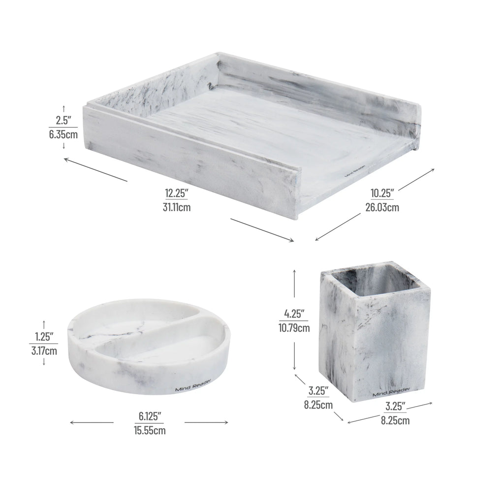 3 Pc White Resin Office Set X97928