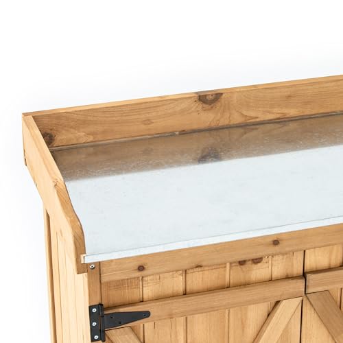 Outdoor Wooden Potting Bench with Wheel Z21628